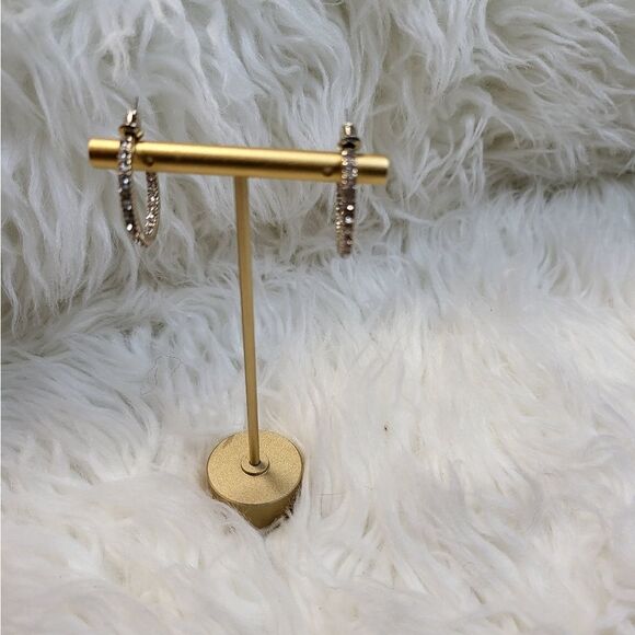 Gold & Rhinestone Post Hoop Earrings - Picture 1 of 2